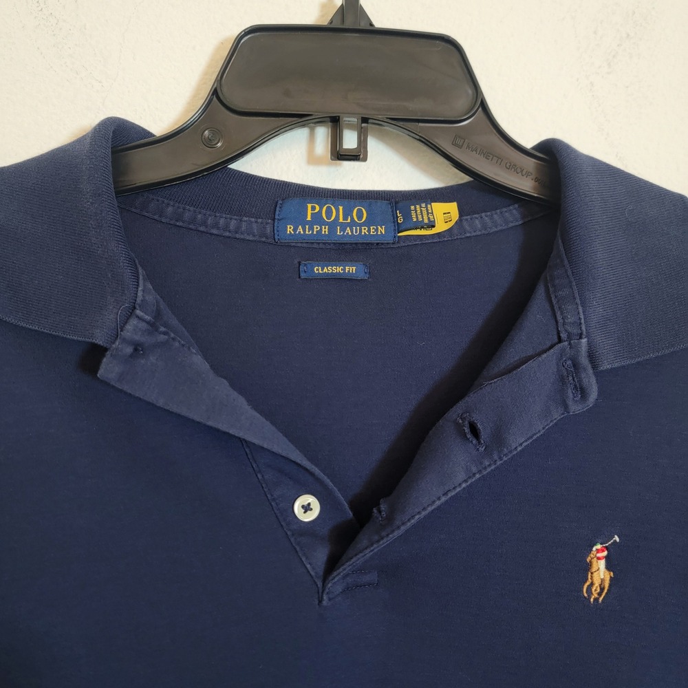 Polo Ralph Lauren Blue Collared Polo Shirt Golf Casual Large Classic Flesh Pony - Picture 14 of 15